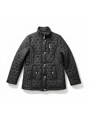 London Fog Quilted Jacket Black Lightweight Coat Snap Zip M/M